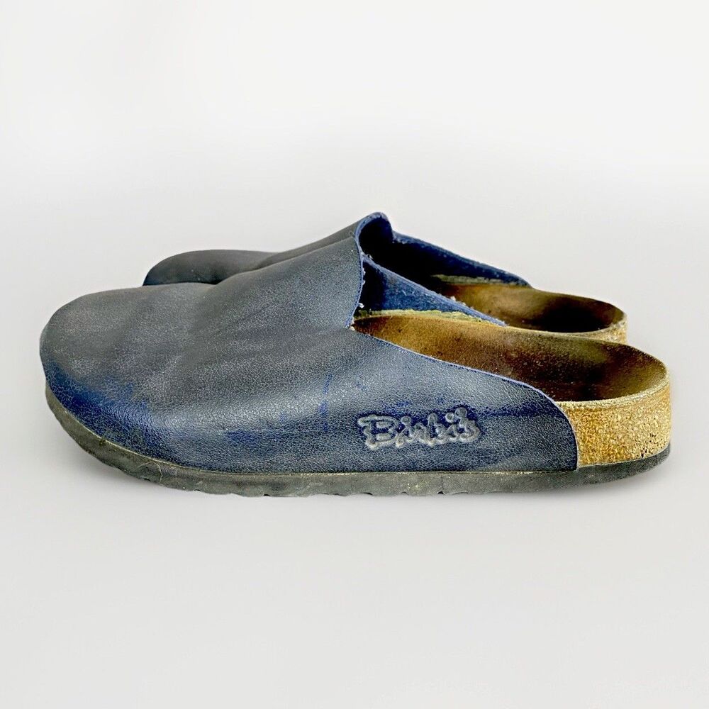 Birkenstock Birki's Amsterdam Clogs Navy Leather Upper. Size 39/8 USA Narrow/Med - Picture 5 of 8